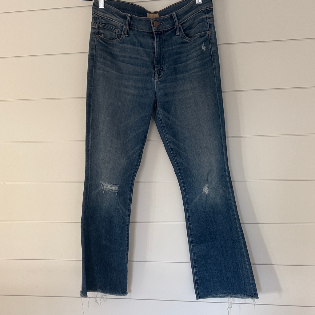 Mother Distressed Blue Straight Leg Jeans
